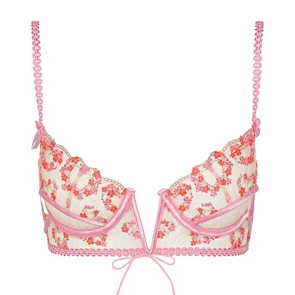 For Love And Lemons Love Bouquet Embroidery Bra Pink Floral XS NEW
